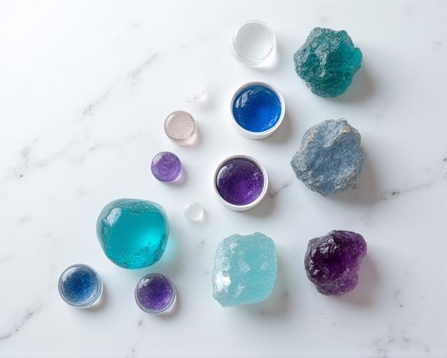 Selezione di pietre dure e resine in laboratorio